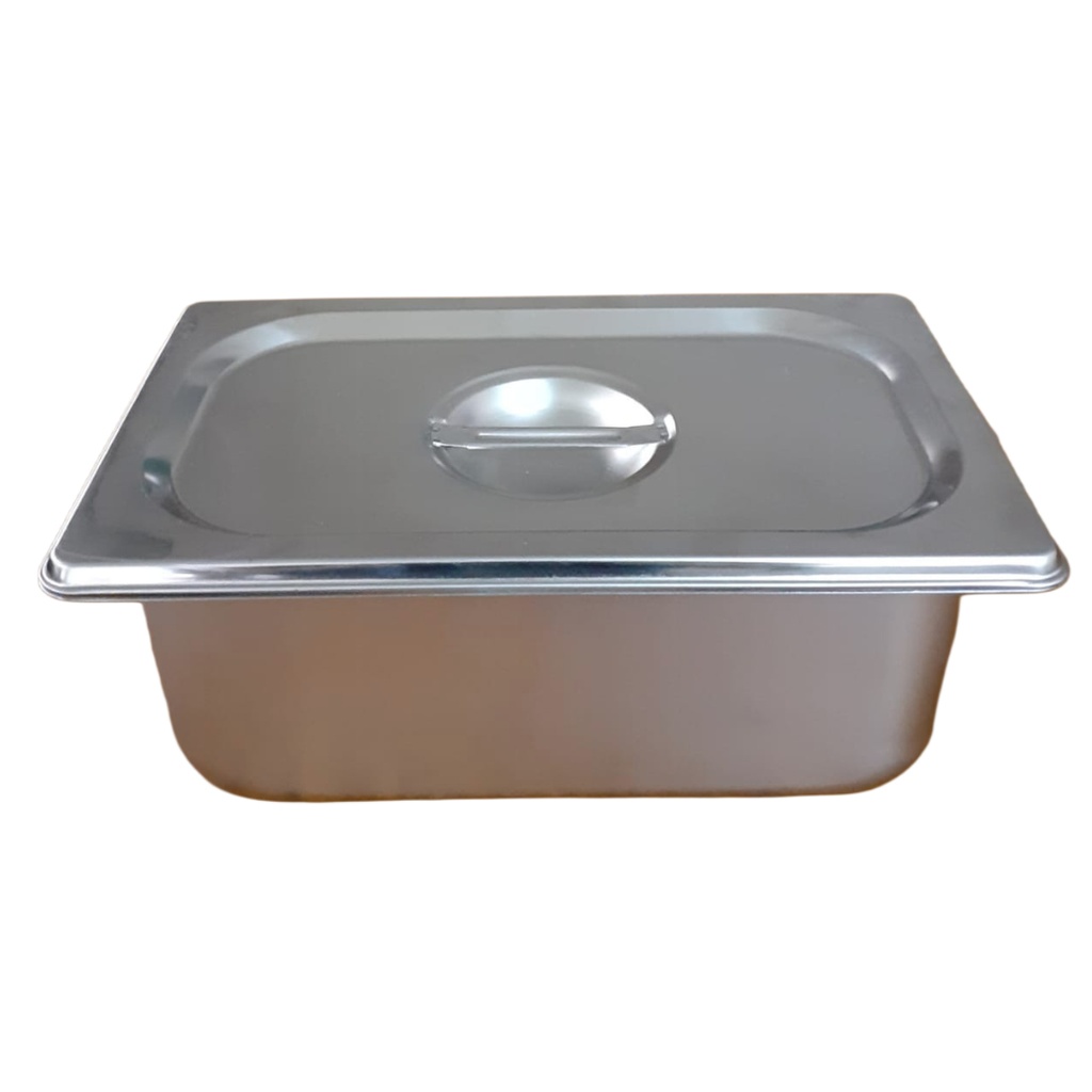 S/S GN PAN 1/4  4” WITH LID (LENGTH 27CM,WIDTH 16CM, DEPTH 4” ) 000319 000342