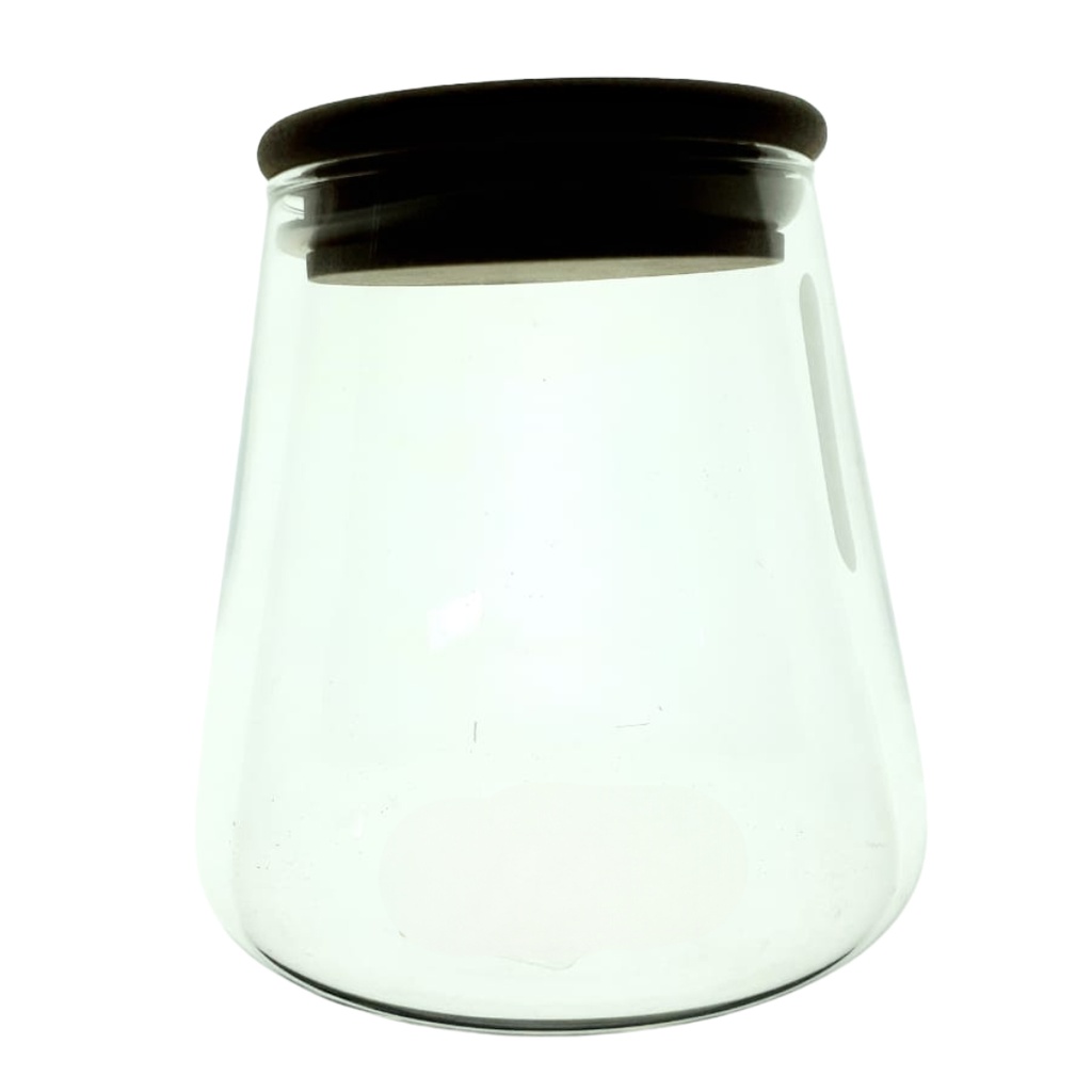 (GPG-74-1)GLASS JAR WITH WOODEN LID 550ML (BOROSILICATE) (HEIGHT 11CM, DIAMETER 7.6CM)