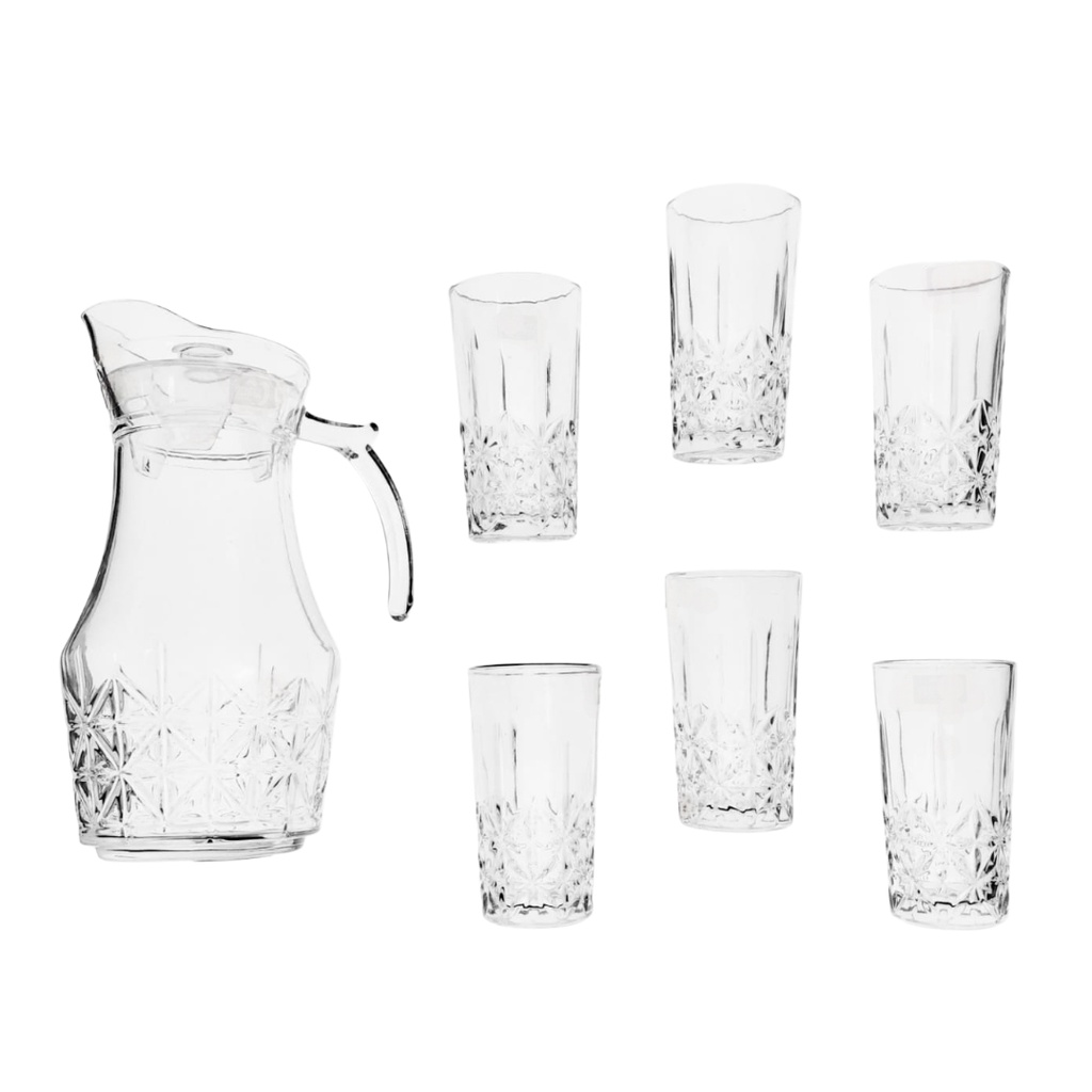 YZH41D/L7 JUG SET 7PCS {(JUG- HEIGHT: 26.3CM, DIAMETER: 11CM) (GLASSES: HEIGHT: 13.5CM, DIAMETER: 6.8CM)}