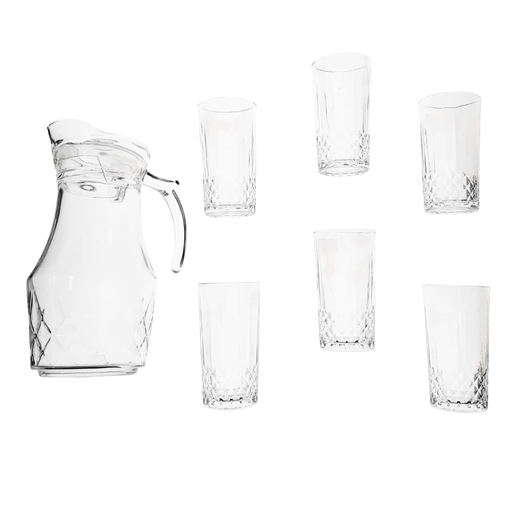 YZH-41C/L7 JUG SET 7PCS {(JUG- HEIGHT: 26.3CM, DIAMETER: 11CM) (GLASSES: HEIGHT: 13.5CM, DIAMETER: 6.8CM)}