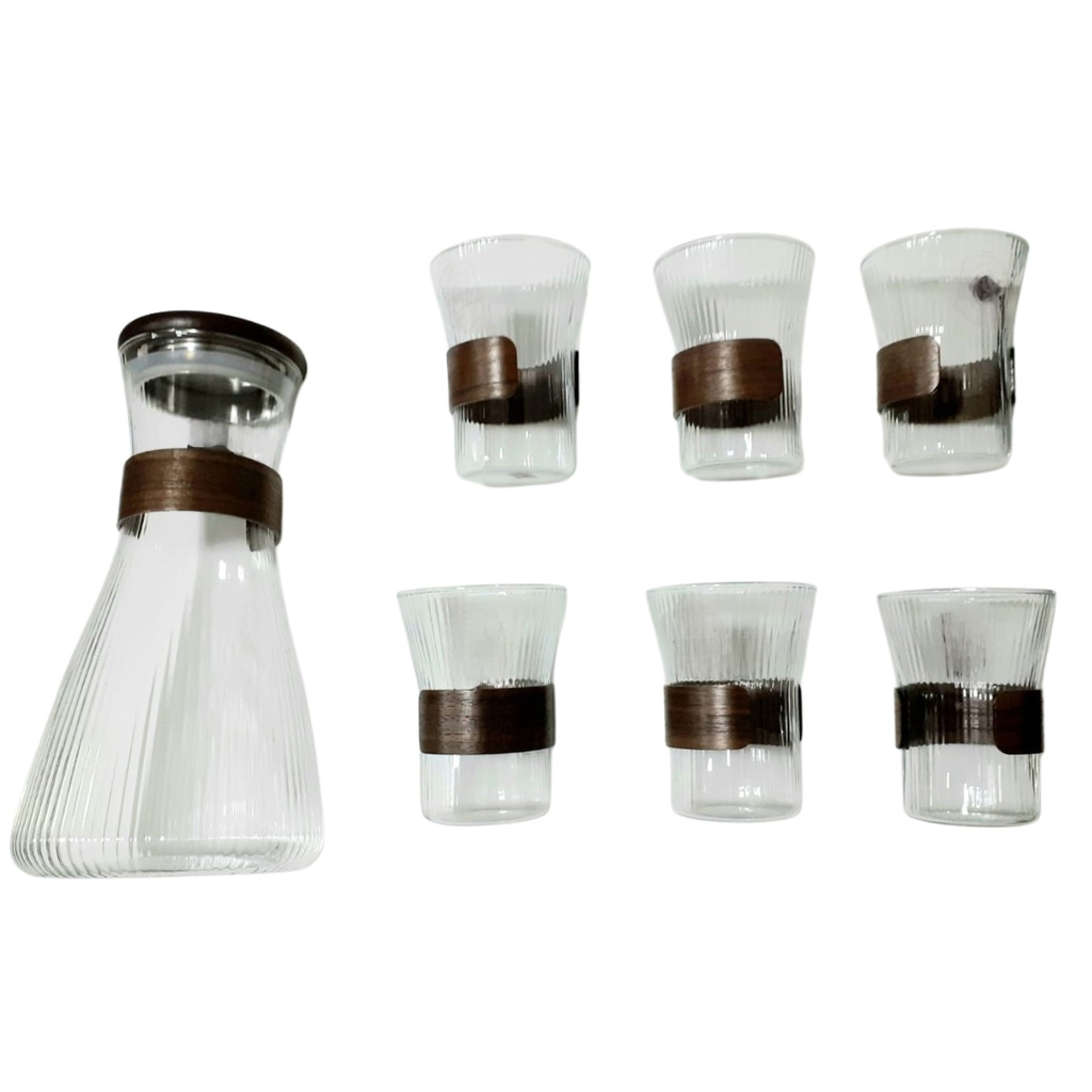 GPH107B/L7 GLASS PITCHER SET 7PCS (JUG- HEIGHT: 26CM, DIAMETER: 8.5CM) (GLASSES- HEIGHT: 11.3CM, DIAMETER: 8CM)