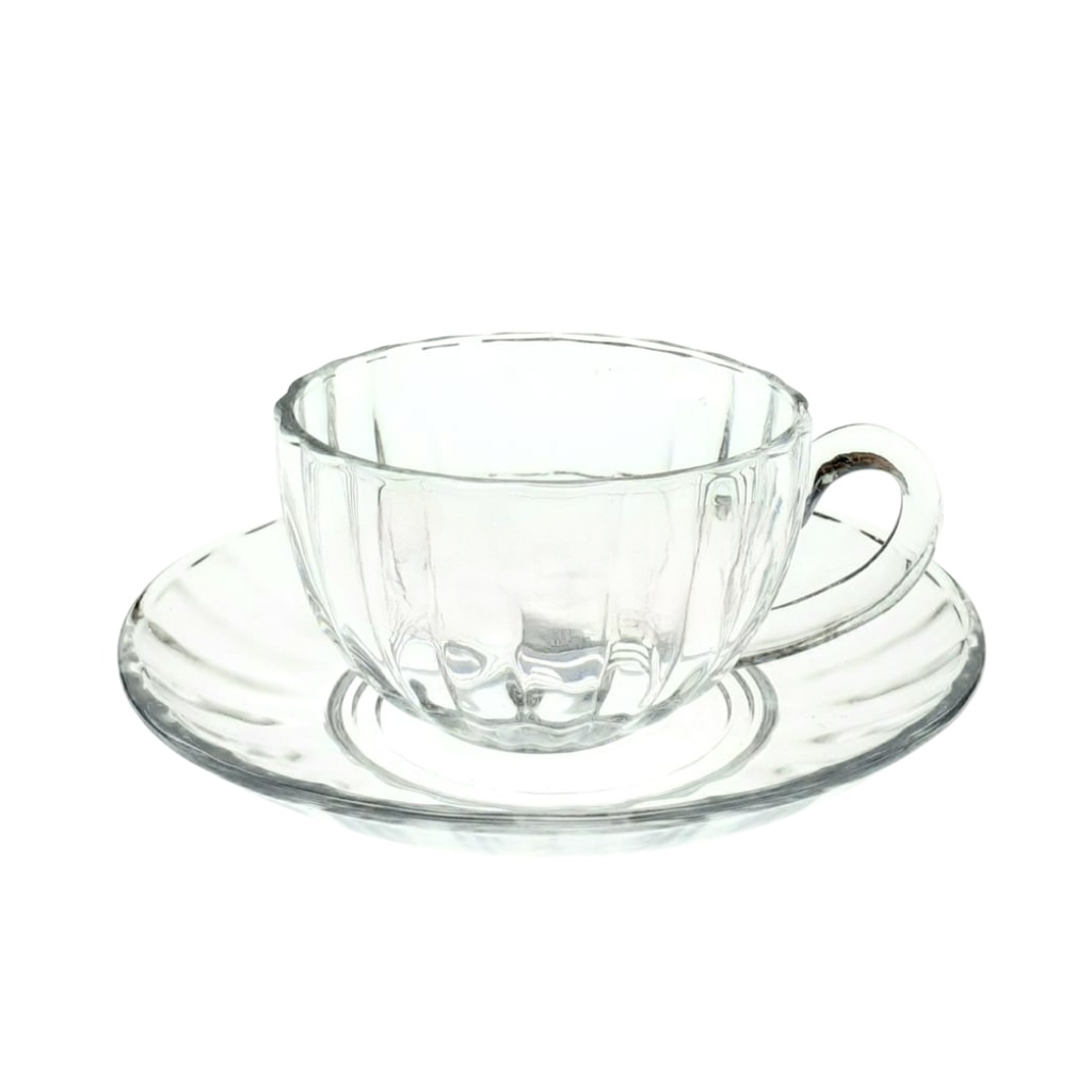CF025/L12 GLASS CUP & SAUCER 12PCS (DIAMETER: 9CM)