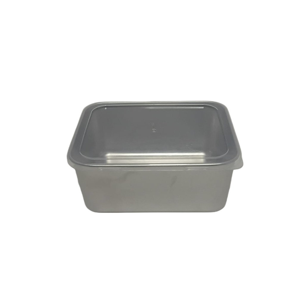 S/S CONTAINER WITH WHITE LID (LENGTH 13.5CM WIDTH 10.5CM  HEIGHT 5CM)