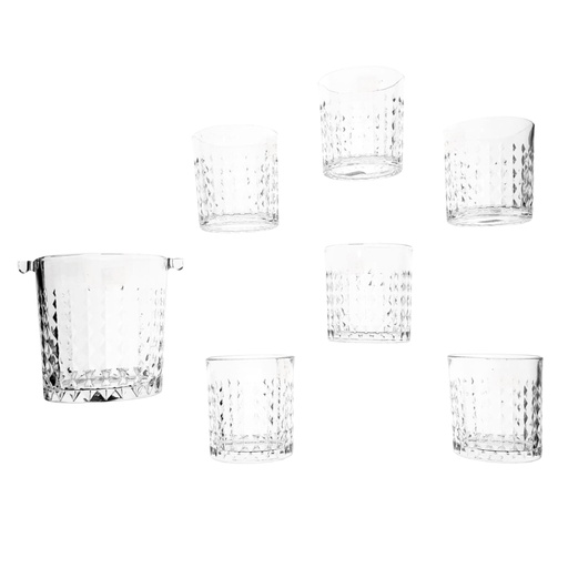 [1037928] BT036A/L7 GLASS ICE BUCKET WITH 6PCS GLASS {(BUCKET- HEIGHT: 13.3CM, DIAMETER: 11.5CM) (GLASS- HEIGHT: 9.5CM, DIAMETER: 8.5CM)}