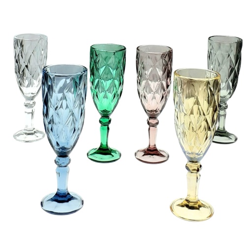 [1040792] KB150B/L6C CHAMPAGNE FLUTE MULTI COLOUR 6PCS (HEIGHT: 19.5CM, DIAMETER: 6CM) 165ML