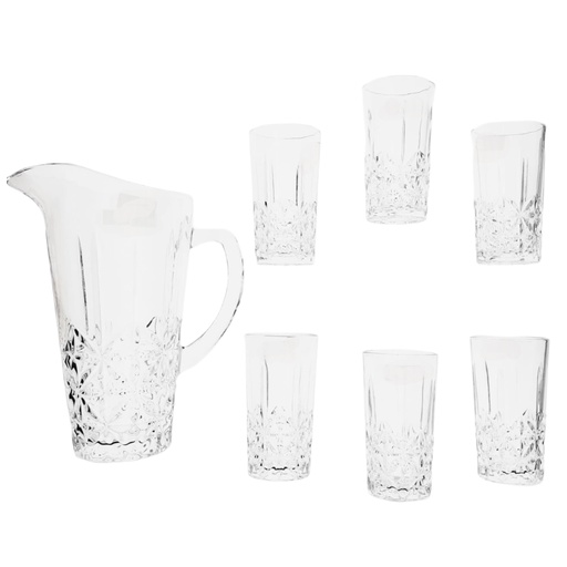 [1040884] DSH2035/L7 WATER JUG 7PCS {(JUG-HEIGHT: 24CM, DIAMETER: 16CM) , (GLASS- HEIGHT: 13CM, DIAMETER: 6.5CM)}