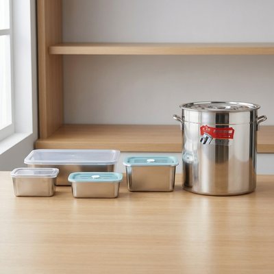 Stainless steel containers with plastic lids