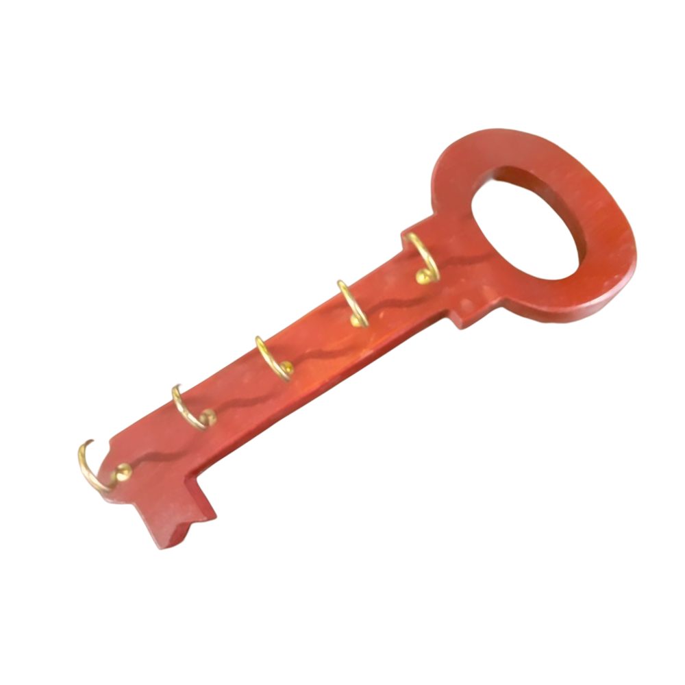 Key-shaped wooden wall key holder