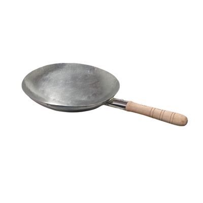 Stainless steel wok with wooden handle