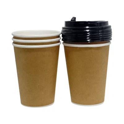Kraft Paper Coffee Cups With Lids, 5 Pack