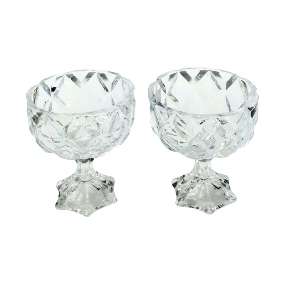 Footed Cut-Glass Candy Bowls, 2 Pcs