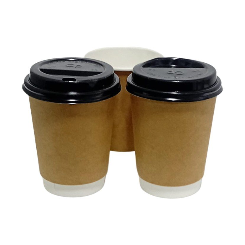 Kraft Paper Coffee Cups with Lids, 250ml (25 pcs)