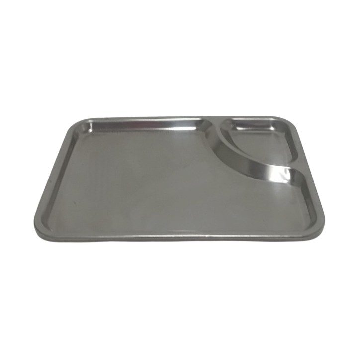 Two-compartment stainless steel meal tray