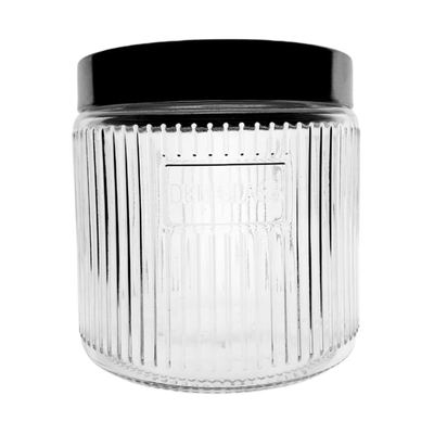 Ribbed Glass Storage Jar, Black Lid