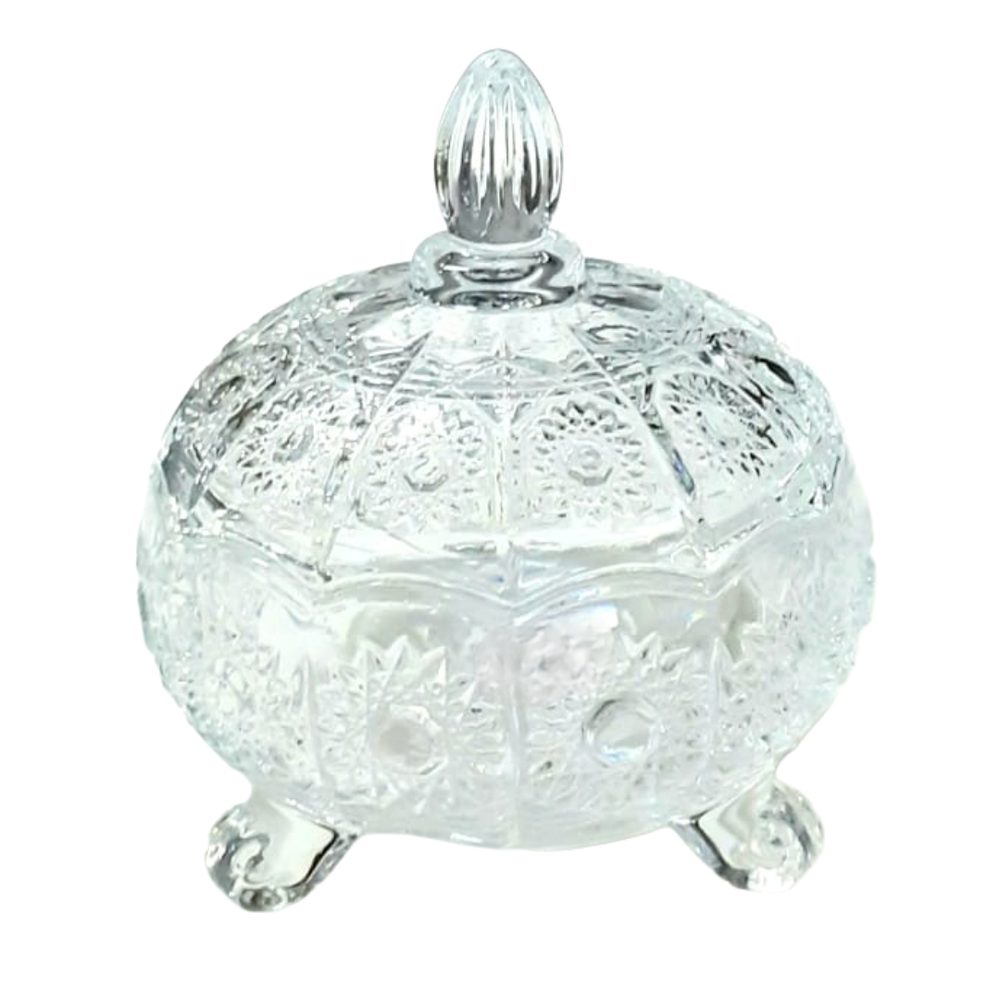 Cut-glass footed candy pot with lid