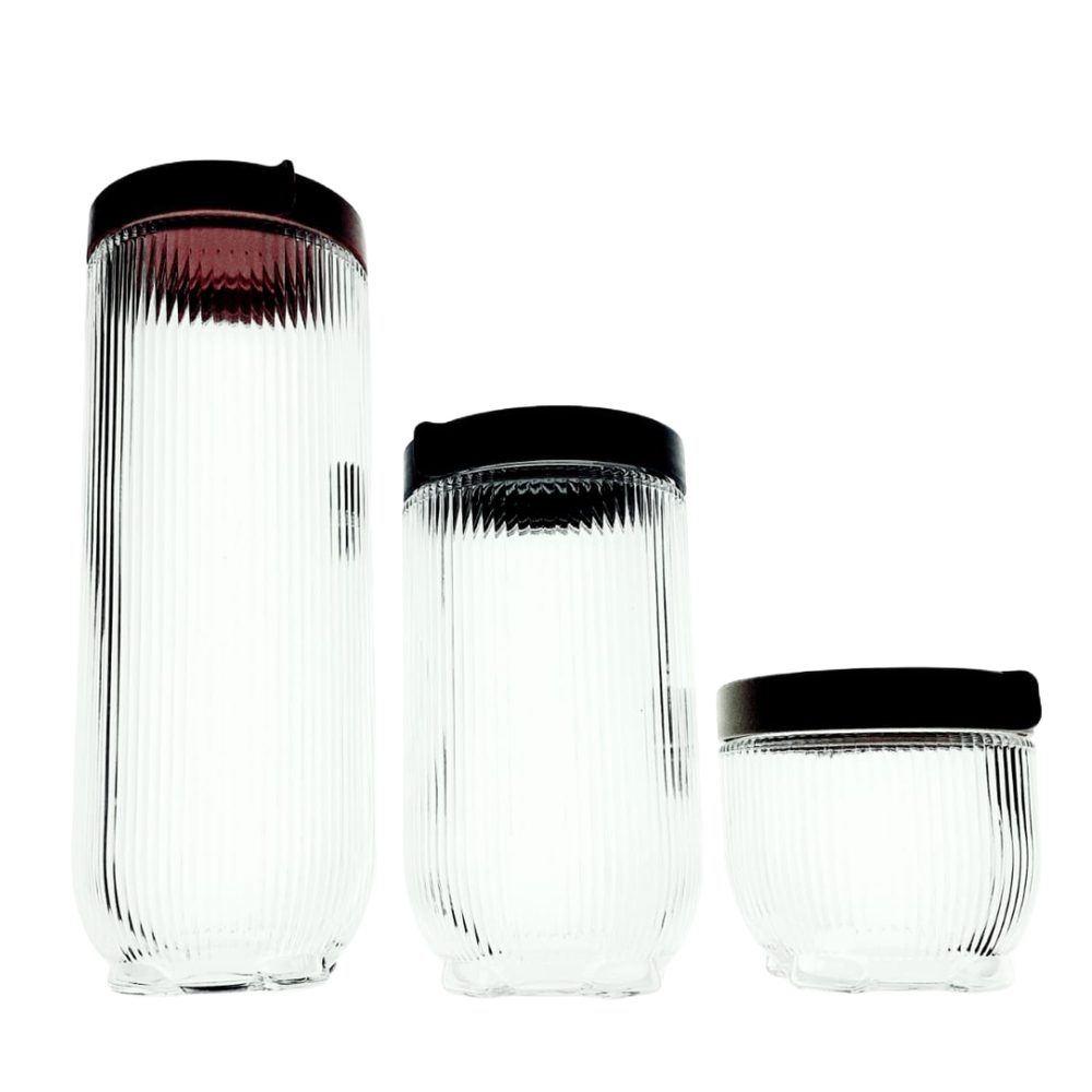 Ribbed Glass Storage Jar Set, 3 Pieces