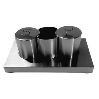 S/S salt, pepper and toothpick set