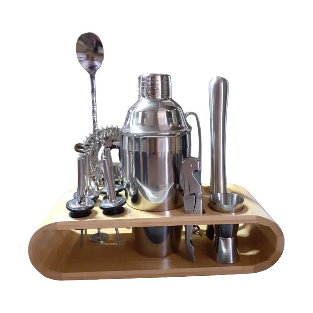 Stainless Steel Bar Set with Wooden Stand