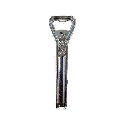 Multi-purpose bottle, cork and can opener