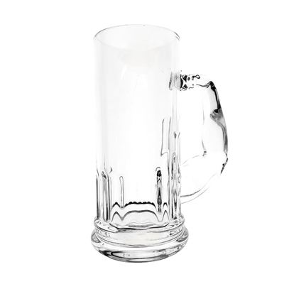Tall handled glass beer mug