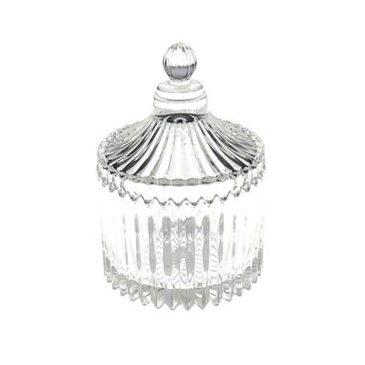 Small ribbed glass candy jar with lid