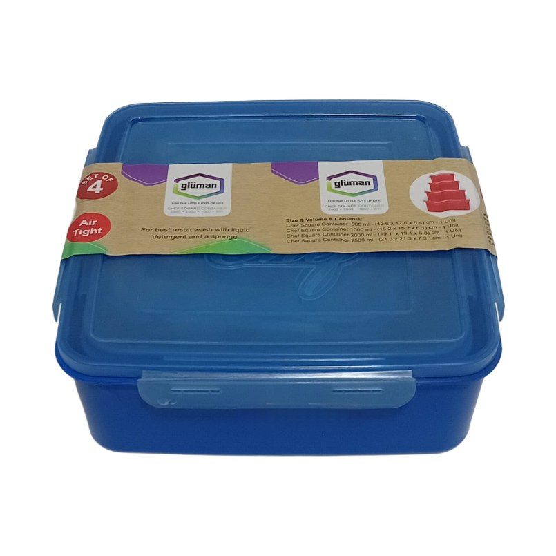 Square Airtight Food Container Set, 4 Pieces