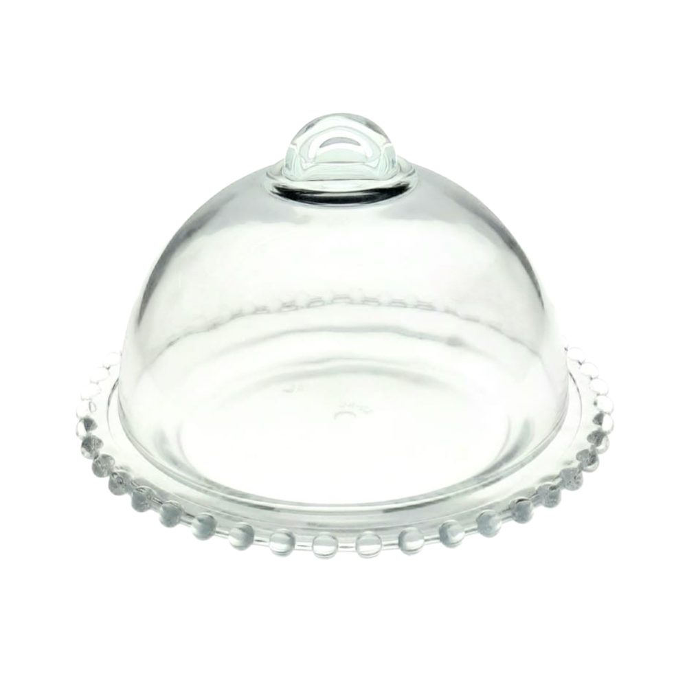 Small glass cake dome with beaded plate