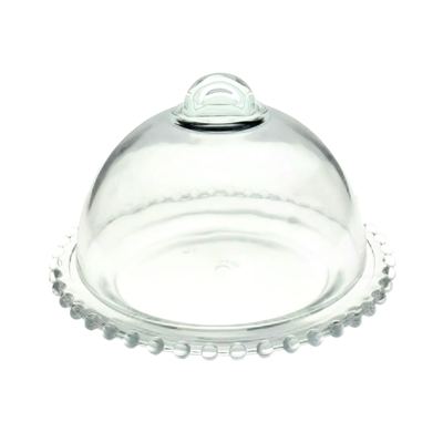 Small glass cake dome with beaded plate