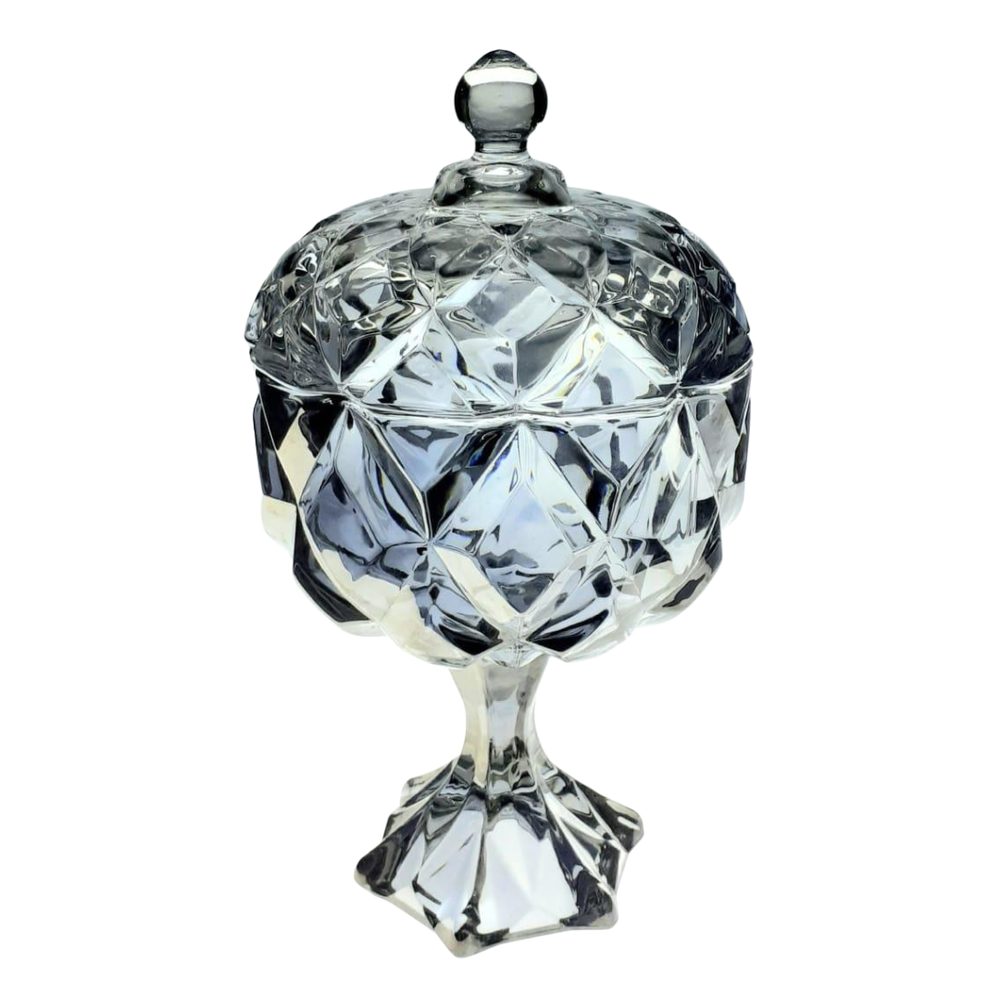 YJZJ-6106-1BD GLASS SUGAR POT SILVER (HEIGHT: 24CM, DIAMETER: 13.5CM)