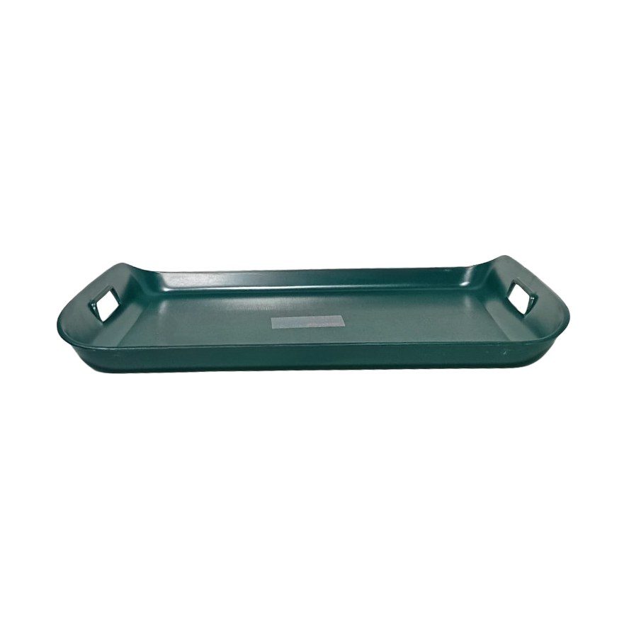 Green plastic serving tray with handles