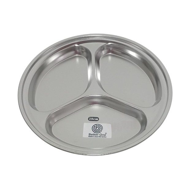 Stainless Steel 3-Compartment Round Plate
