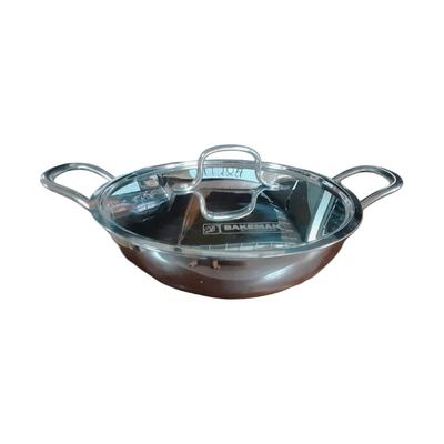 Stainless Steel Kadai With Glass Lid, 22cm