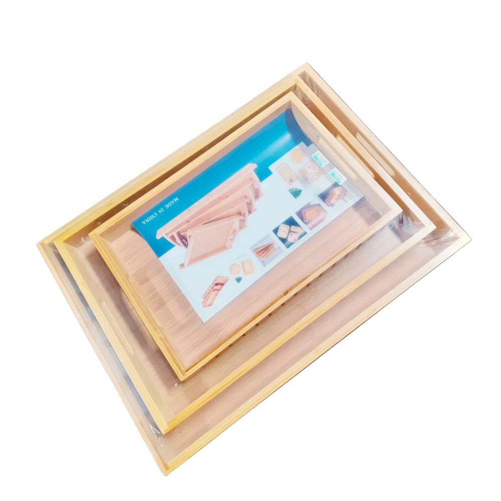 Wooden Rectangular Serving Tray Set, 3 Pieces