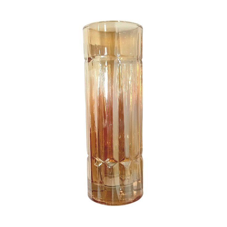 Tall ribbed amber glass vase