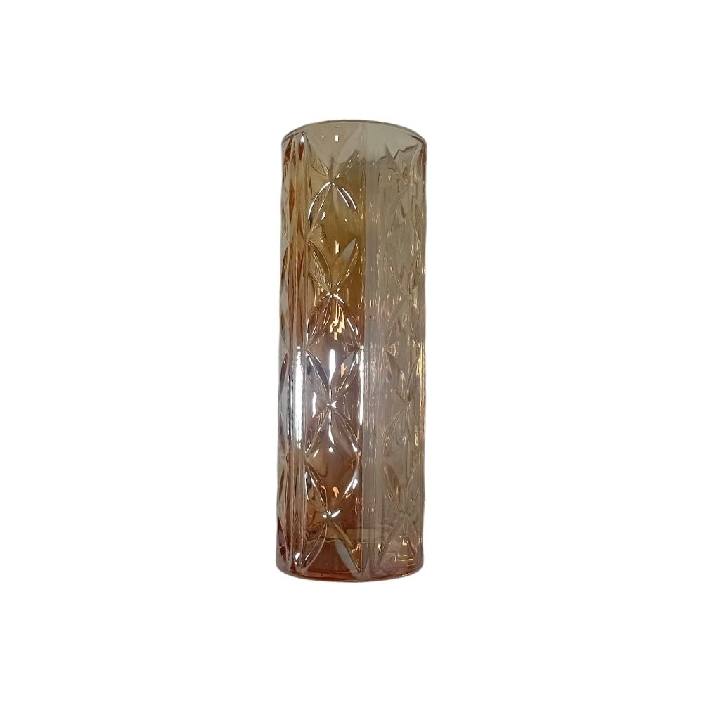 Tall amber cut-glass cylinder vase