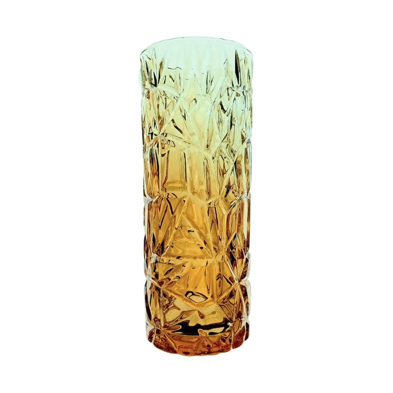 Amber Cut-Glass Cylinder Vase