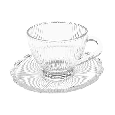 Ribbed Glass Tea Cup & Saucer Set