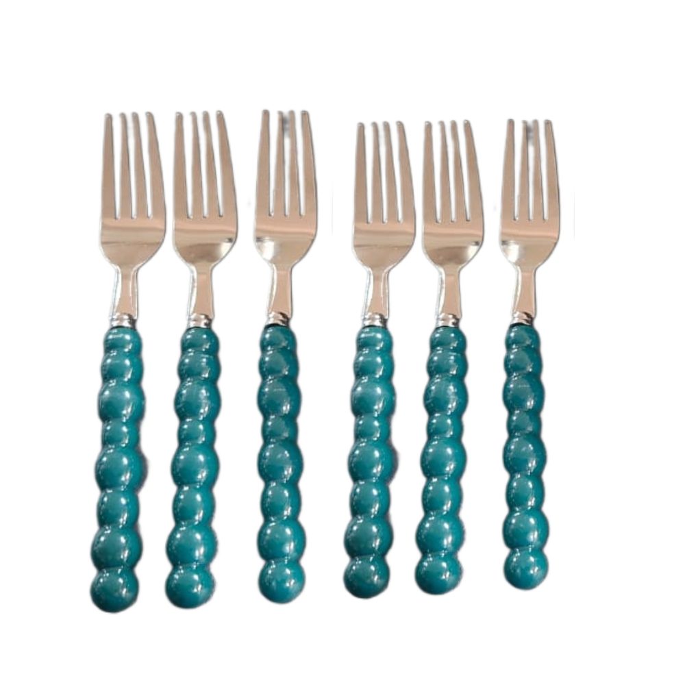 Beaded-handle tea fork set, 6 pcs