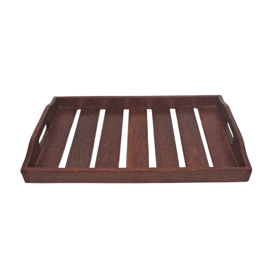Slatted Wooden Serving Tray with Handles