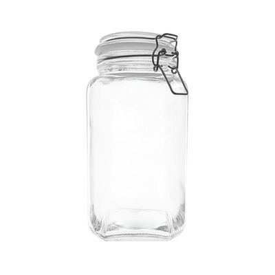 Clip-top square glass storage jar