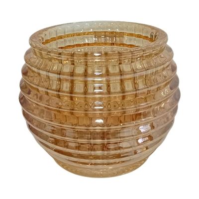 Gold Ribbed Round Glass Vase