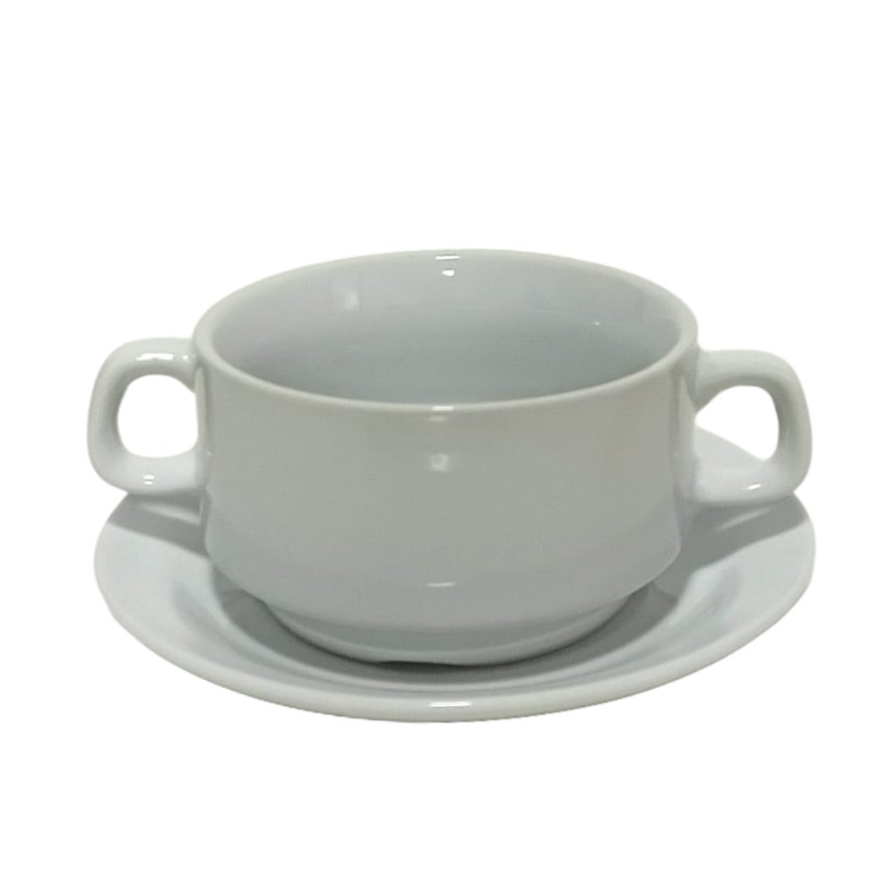 White Porcelain Soup Cup and Saucer