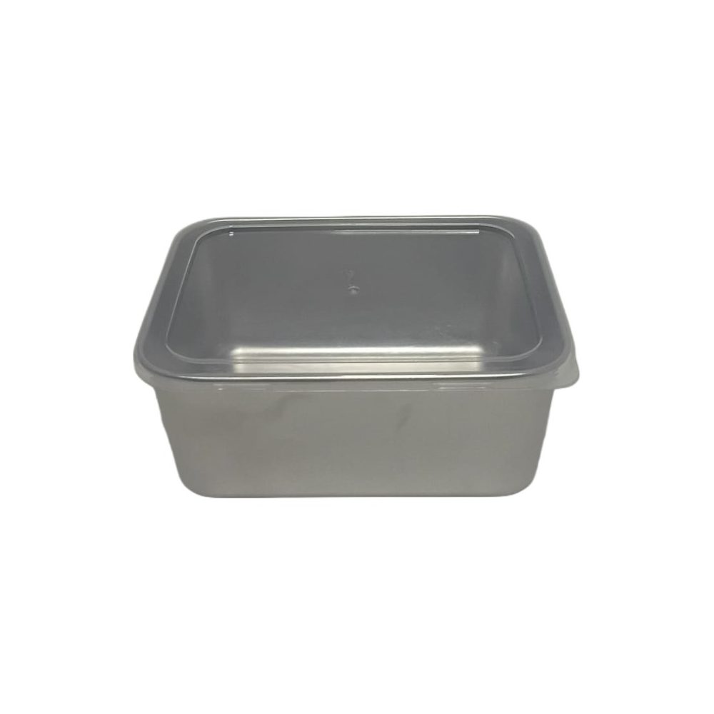 S/S CONTAINER WITH WHITE LID (LENGTH 13.5CM WIDTH 10.5CM HEIGHT 5CM)