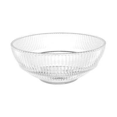 Ribbed clear glass serving bowl
