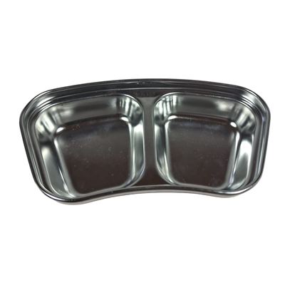 Two-compartment stainless steel sauce dish