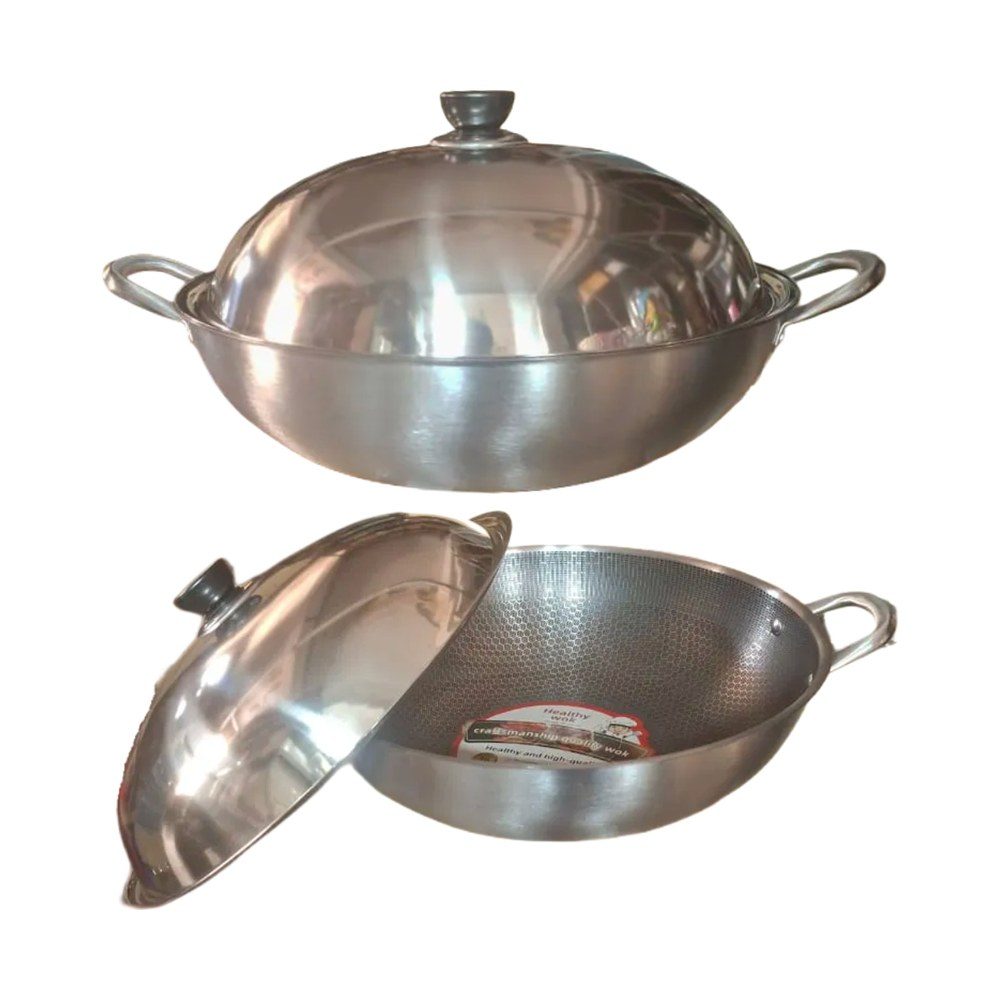 Stainless Steel Thachchi with Lid, 32cm