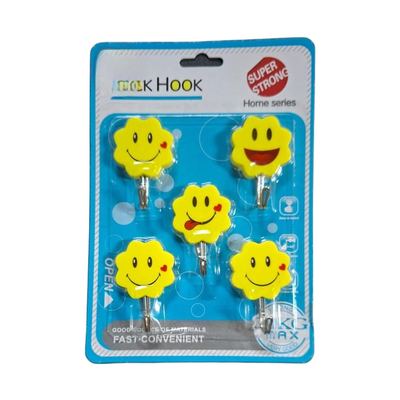 Smiley Face Stick-On Hooks, 5pcs
