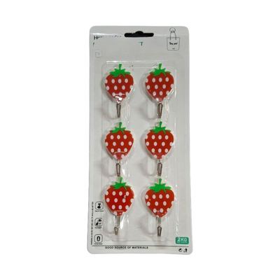 Strawberry Self-Adhesive Wall Hooks, 6 Pack