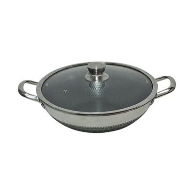 Honeycomb stainless steel wok with glass lid, 34cm