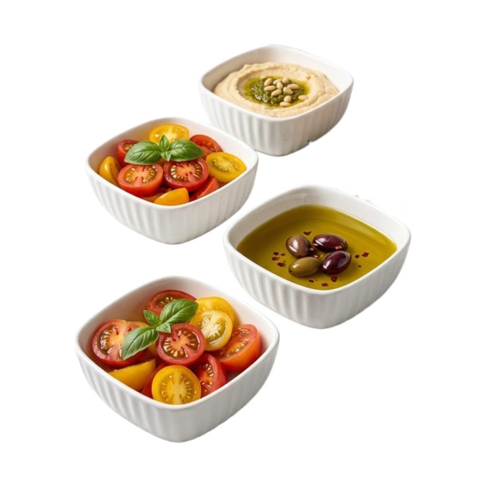 Square ceramic snack bowl set, 3 pieces